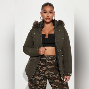 Reversible coat - XL - puffer jacket - can flip from olive green to black